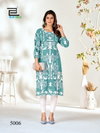 Kiara Vol 5 Vil Blue Hills Rayon Lucknavi Work Designer Kurti Wholesale Market In Surat
